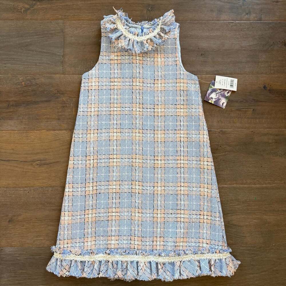 NWT Blueberi Boulevard Girls 16 Plaid Bouclé Tweed Ruffled Easter Dress